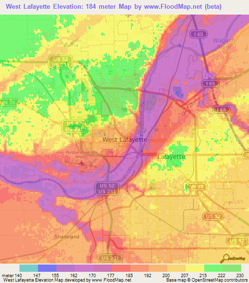 West Lafayette,US Elevation Map