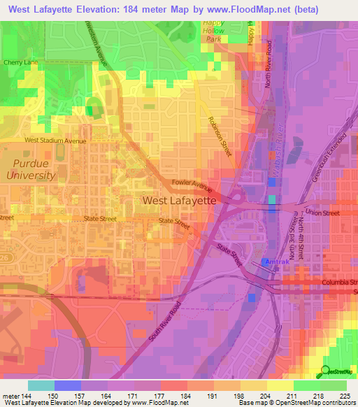 West Lafayette,US Elevation Map