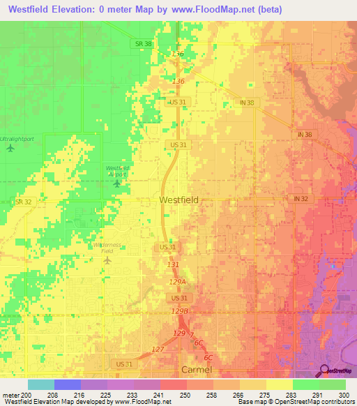 Westfield,US Elevation Map