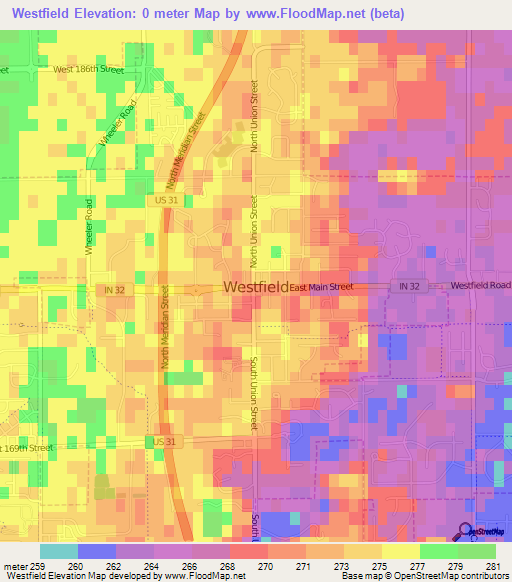 Westfield,US Elevation Map