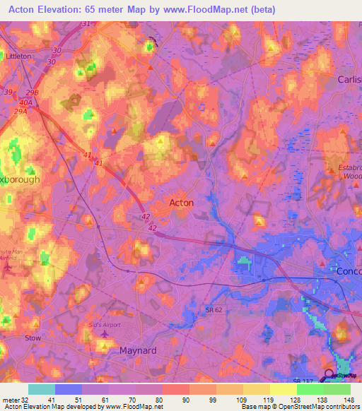 Acton,US Elevation Map