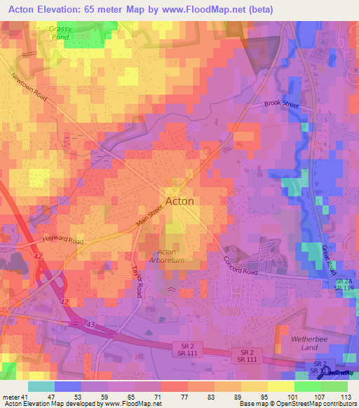 Acton,US Elevation Map