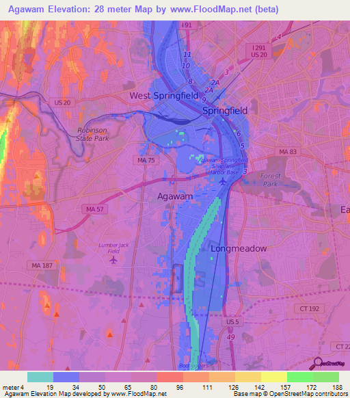 Agawam,US Elevation Map