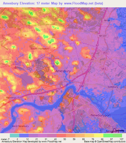 Amesbury,US Elevation Map