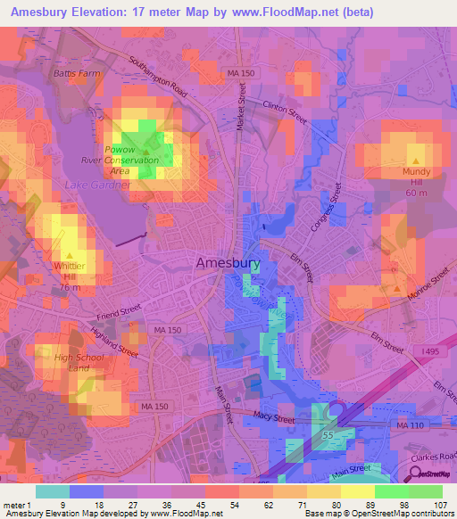 Amesbury,US Elevation Map