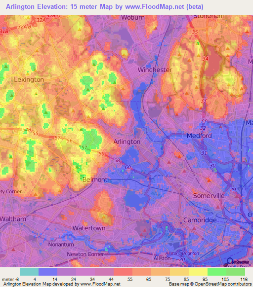 Arlington,US Elevation Map