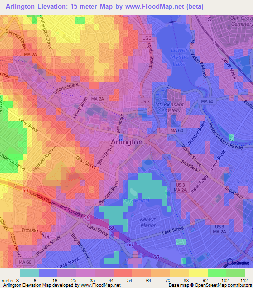 Arlington,US Elevation Map