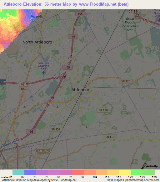 Attleboro,US Elevation Map