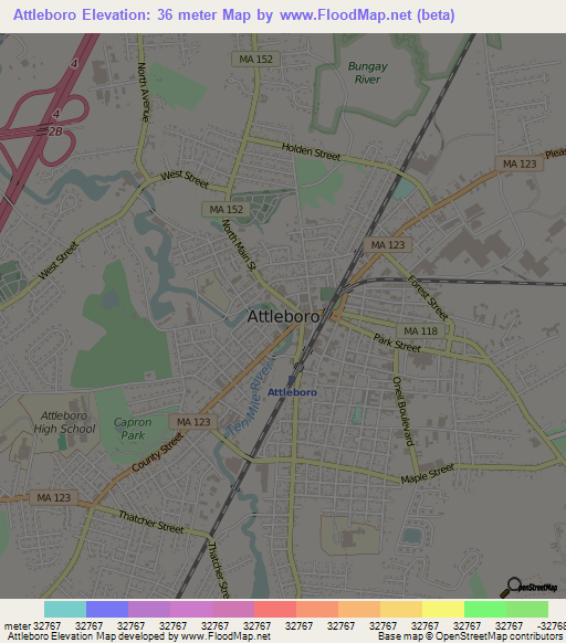 Attleboro,US Elevation Map