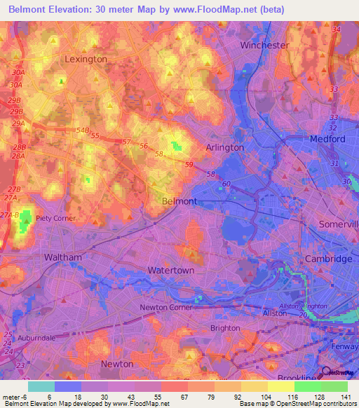 Belmont,US Elevation Map