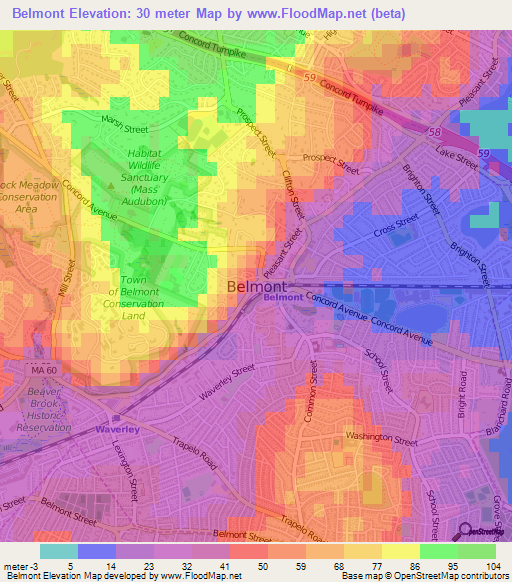 Belmont,US Elevation Map