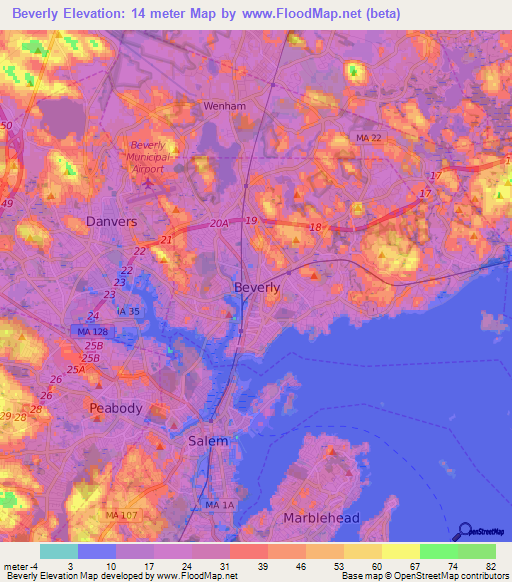 Beverly,US Elevation Map