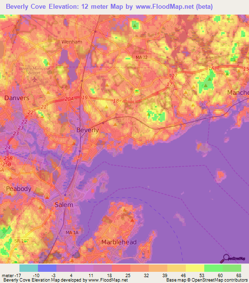 Beverly Cove,US Elevation Map