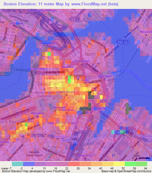 Boston,US Elevation Map