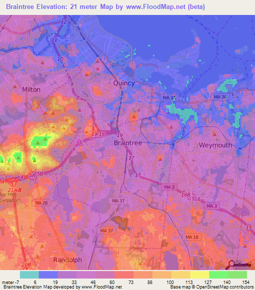 Braintree,US Elevation Map