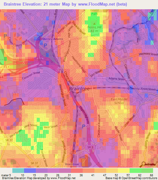 Braintree,US Elevation Map