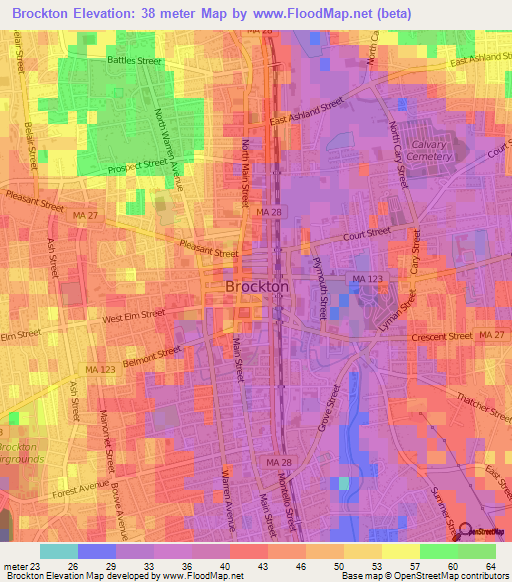 Brockton,US Elevation Map