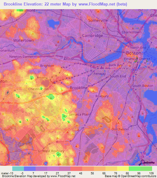 Brookline,US Elevation Map