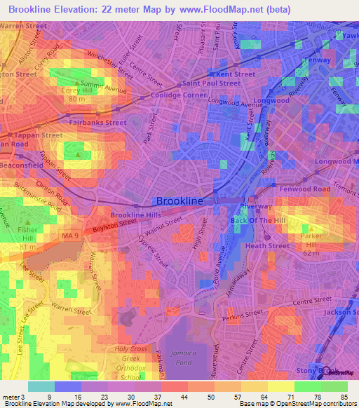 Brookline,US Elevation Map