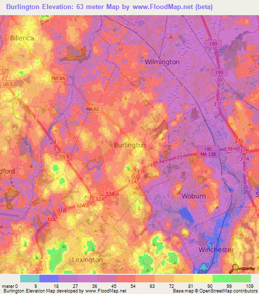 Burlington,US Elevation Map