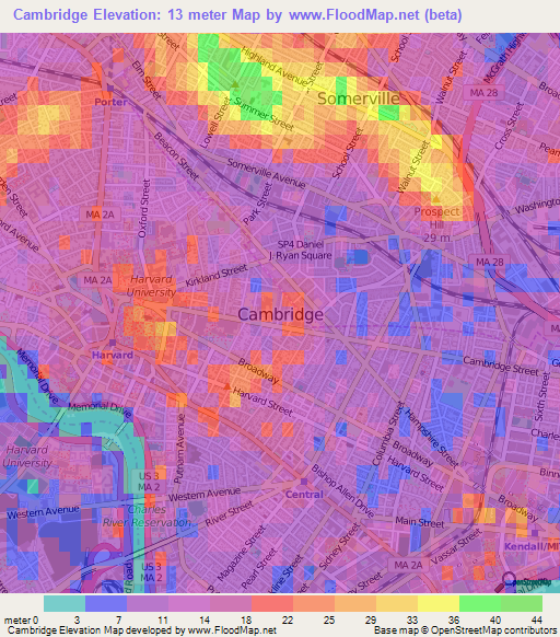 Cambridge,US Elevation Map