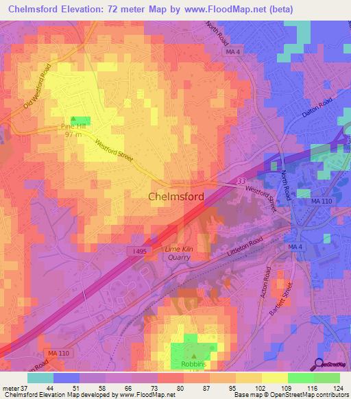 Chelmsford,US Elevation Map