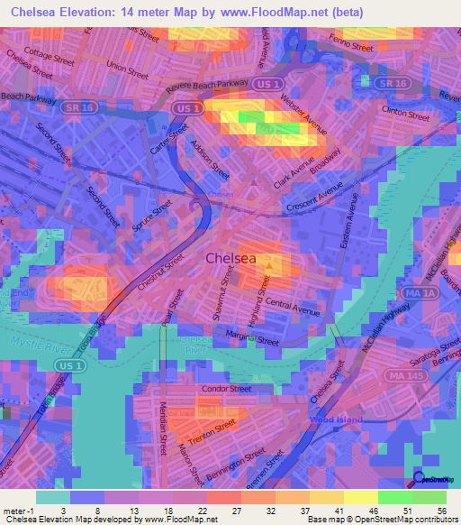 Chelsea,US Elevation Map