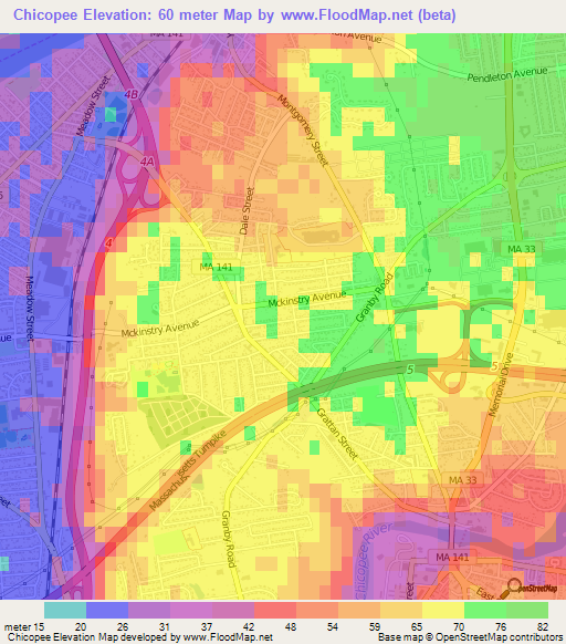 Chicopee,US Elevation Map