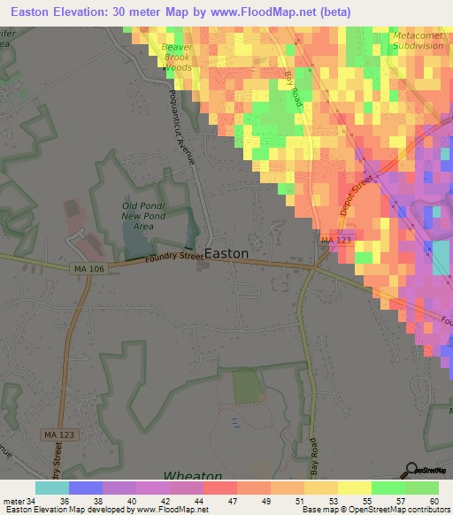 Easton,US Elevation Map