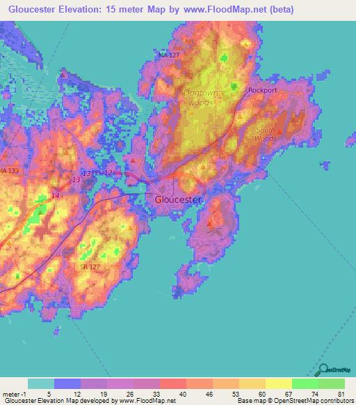 Gloucester,US Elevation Map