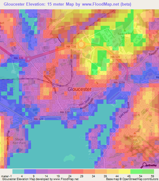 Gloucester,US Elevation Map