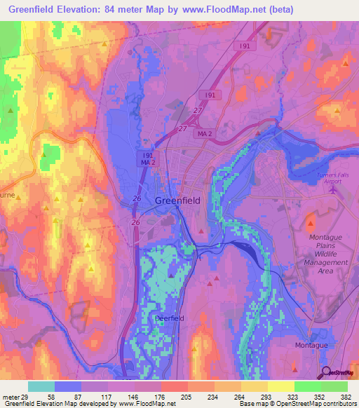 Greenfield,US Elevation Map