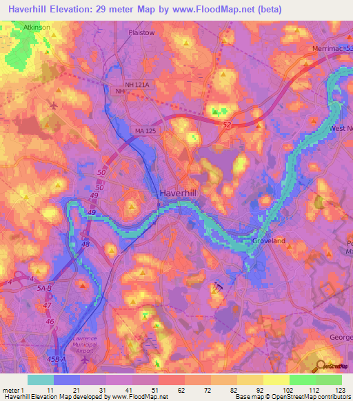 Haverhill,US Elevation Map