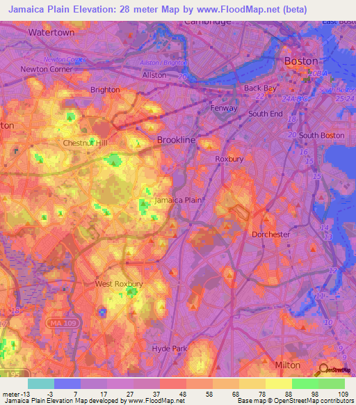 Jamaica Plain,US Elevation Map