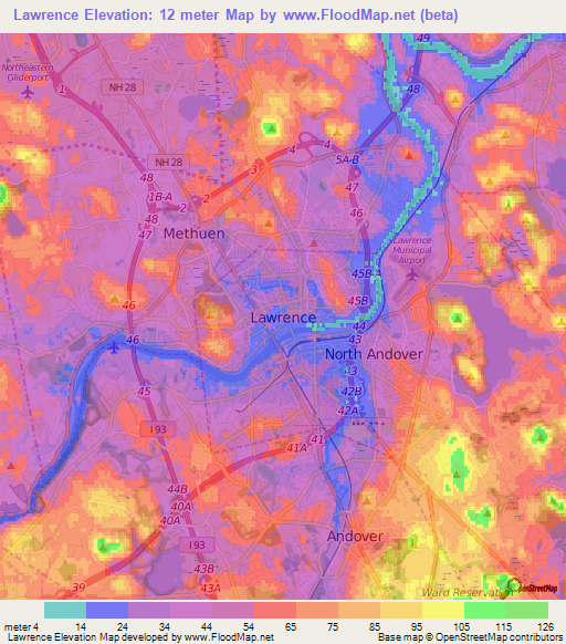 Lawrence,US Elevation Map