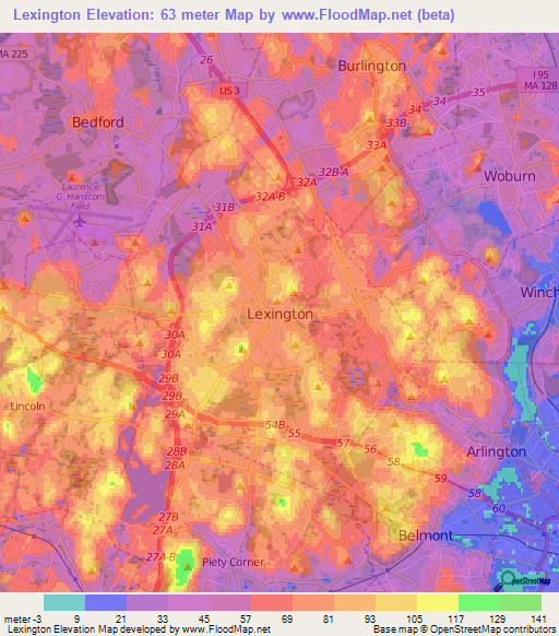 Lexington,US Elevation Map