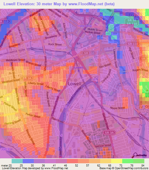 Lowell,US Elevation Map