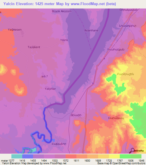 Yalcin,Turkey Elevation Map