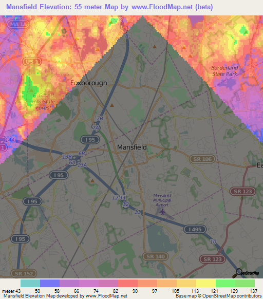 Mansfield,US Elevation Map