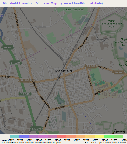 Mansfield,US Elevation Map