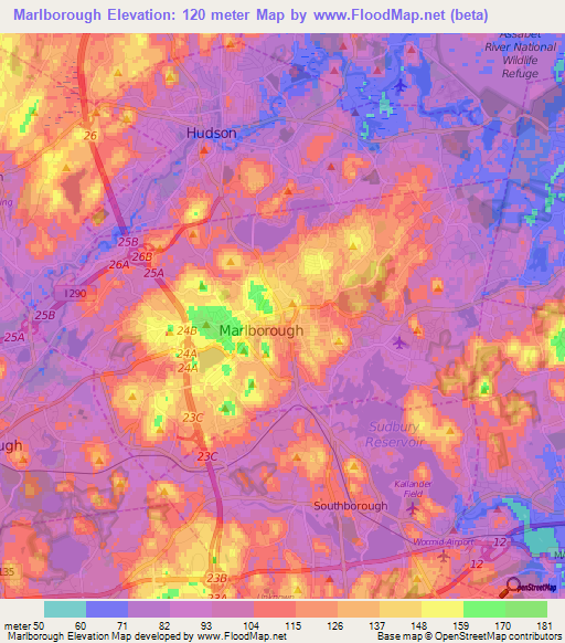 Marlborough,US Elevation Map