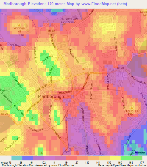 Marlborough,US Elevation Map