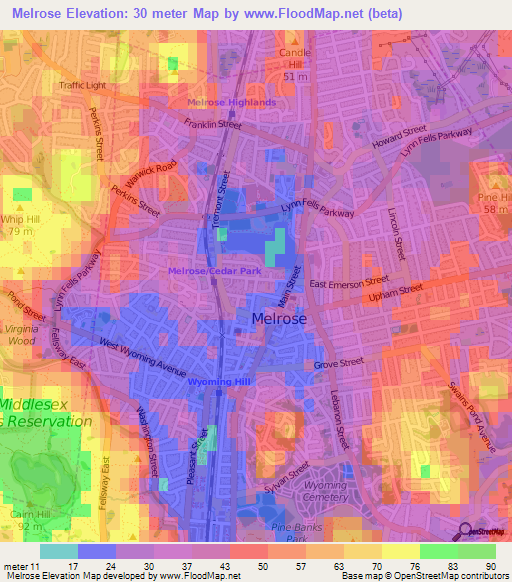 Melrose,US Elevation Map