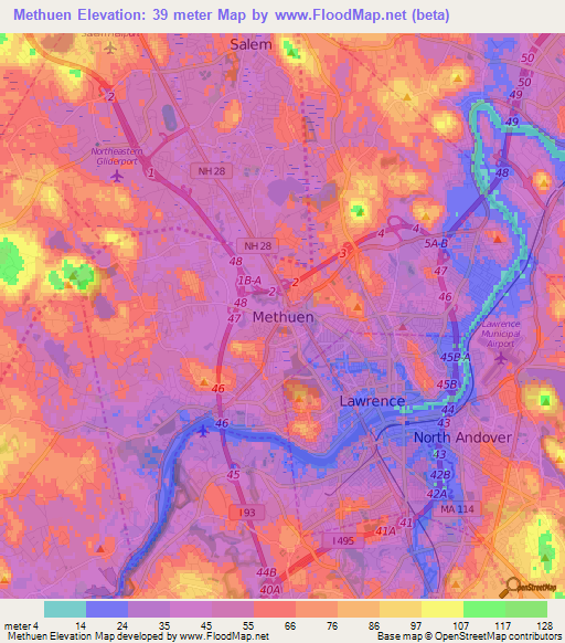 Methuen,US Elevation Map