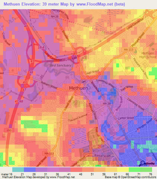 Methuen,US Elevation Map