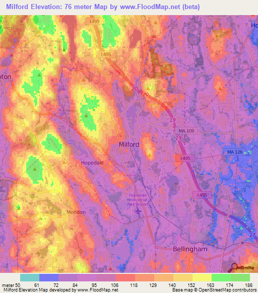 Milford,US Elevation Map