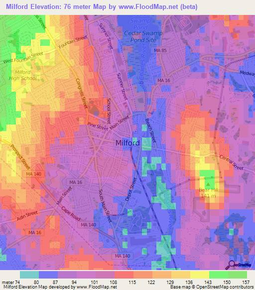 Milford,US Elevation Map