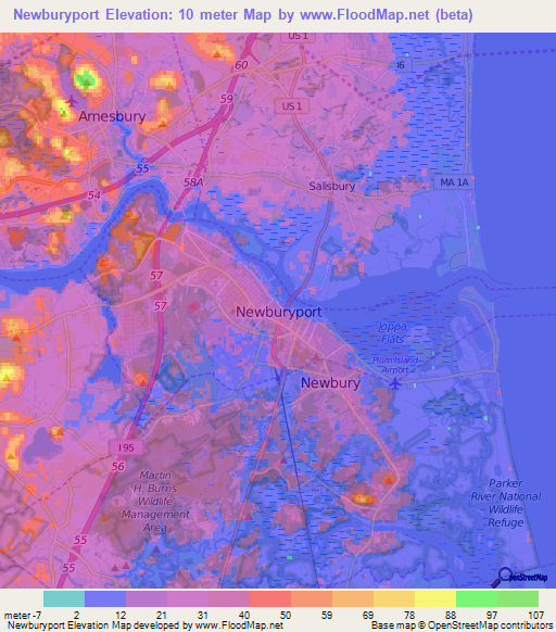 Newburyport,US Elevation Map