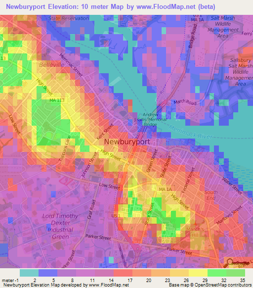 Newburyport,US Elevation Map