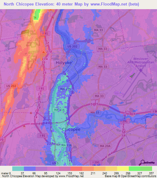 North Chicopee,US Elevation Map